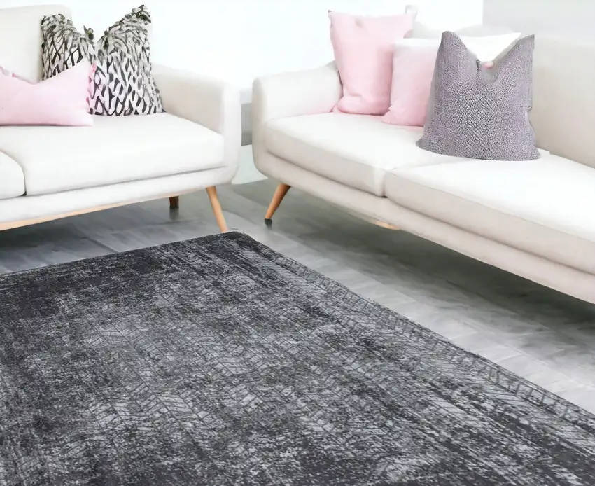 Black and Gray Chevron Non Skid Area Rug Photo 1