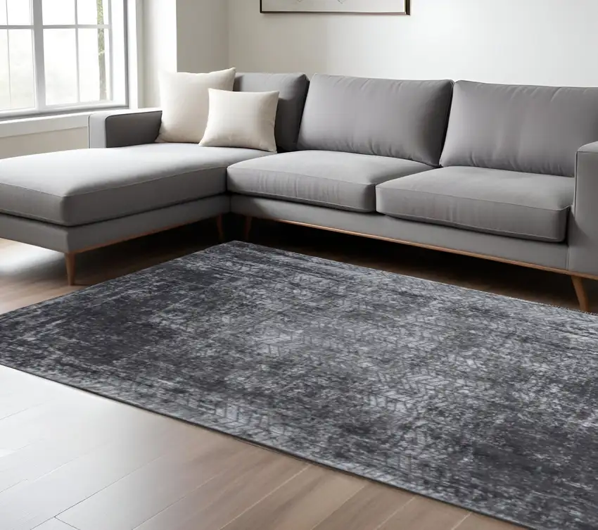 Black and Gray Chevron Non Skid Area Rug Photo 1