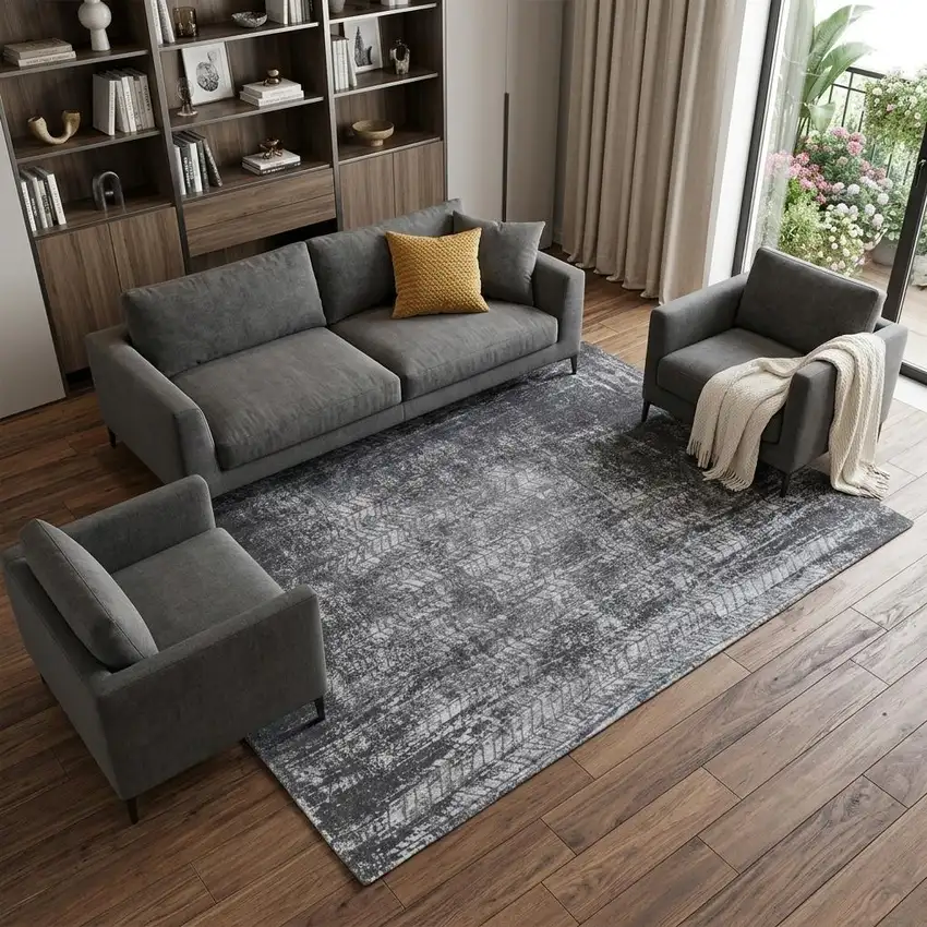 Black and Gray Chevron Non Skid Area Rug Photo 1