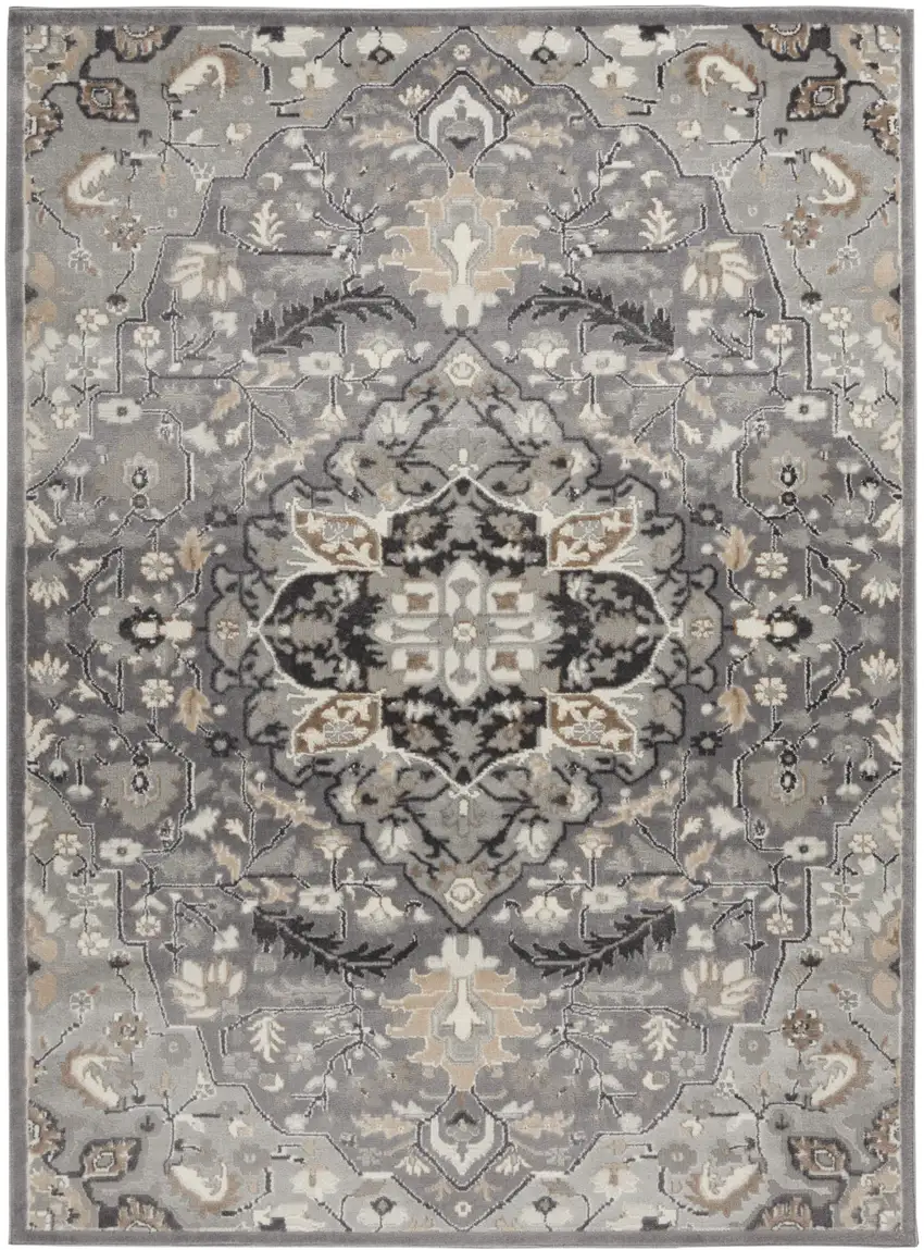 Black and Gray Floral Medallion Non Skid Area Rug Photo 2