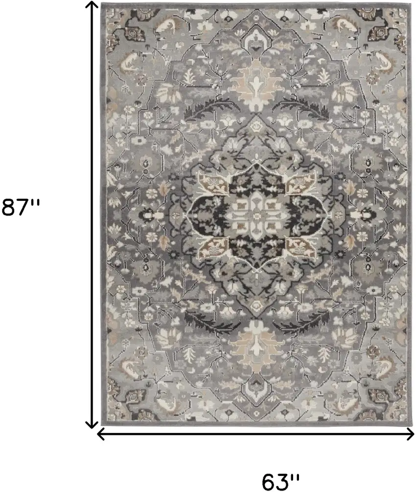 Black and Gray Floral Medallion Non Skid Area Rug Photo 3
