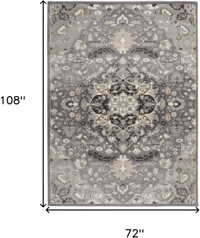 Black and Gray Floral Medallion Non Skid Area Rug Photo 3