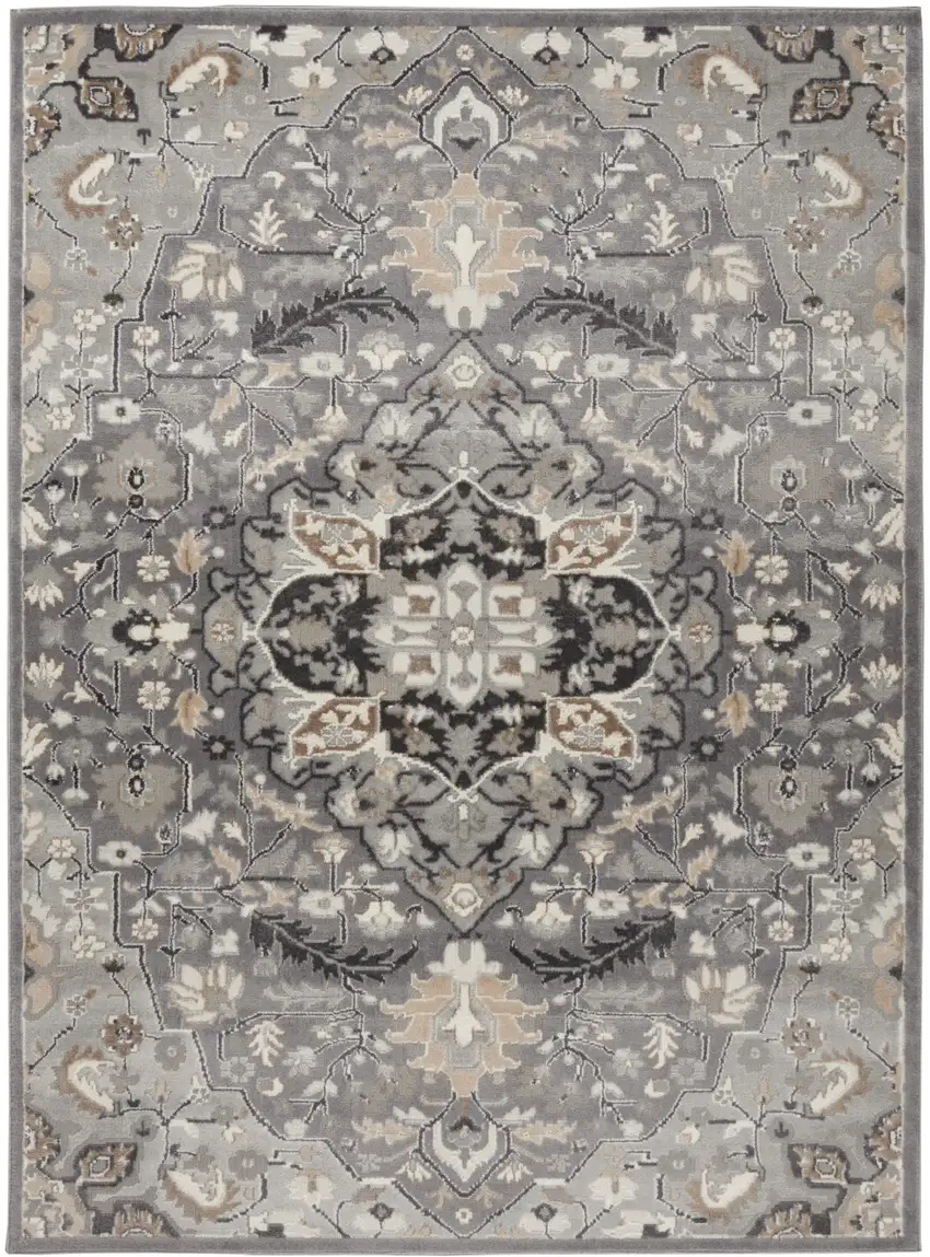 Black and Gray Floral Medallion Non Skid Area Rug Photo 9