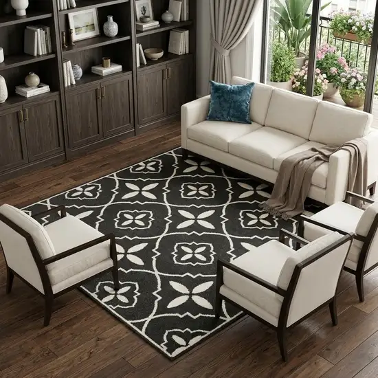 Black and Gray Floral Medallion Non Skid Area Rug Photo 1