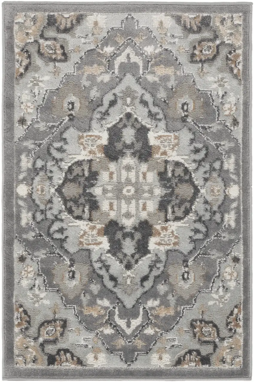 Black and Gray Floral Non Skid Area Rug Photo 4