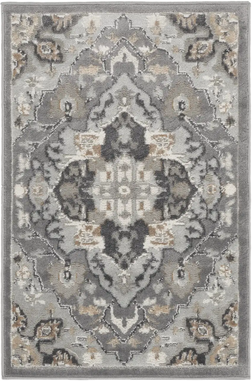 Black and Gray Floral Non Skid Area Rug Photo 8