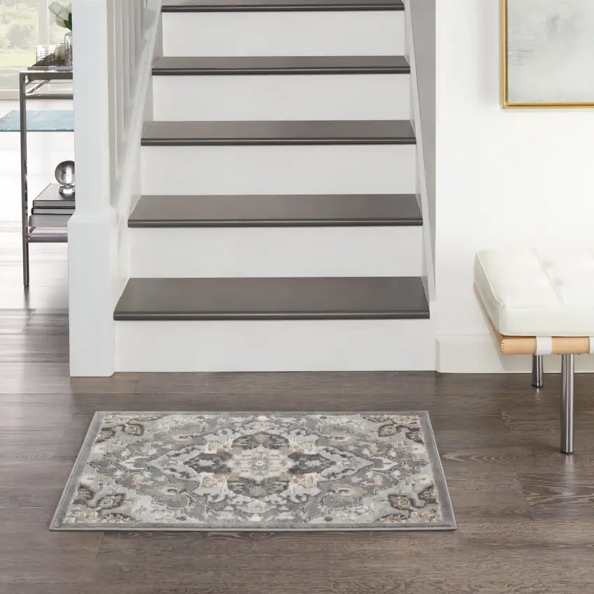 Black and Gray Floral Non Skid Area Rug Photo 4