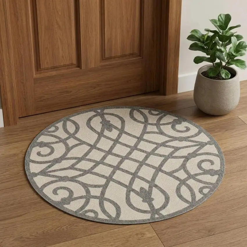 Black and Gray Floral Non Skid Area Rug Photo 1