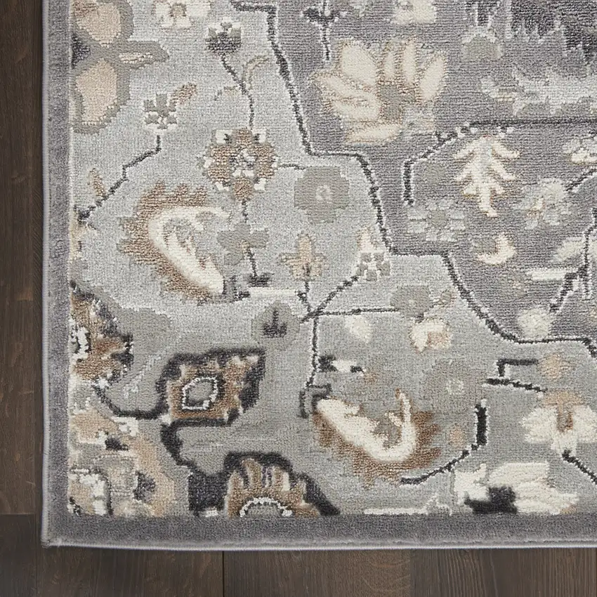 Black and Gray Floral Non Skid Area Rug Photo 9