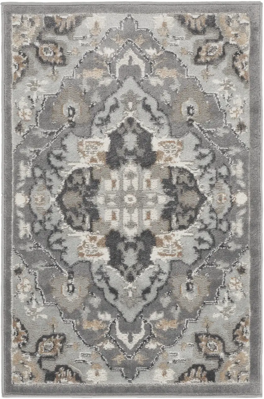 Black and Gray Floral Non Skid Area Rug Photo 2