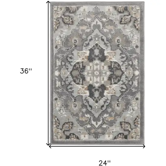 Black and Gray Floral Non Skid Area Rug Photo 3