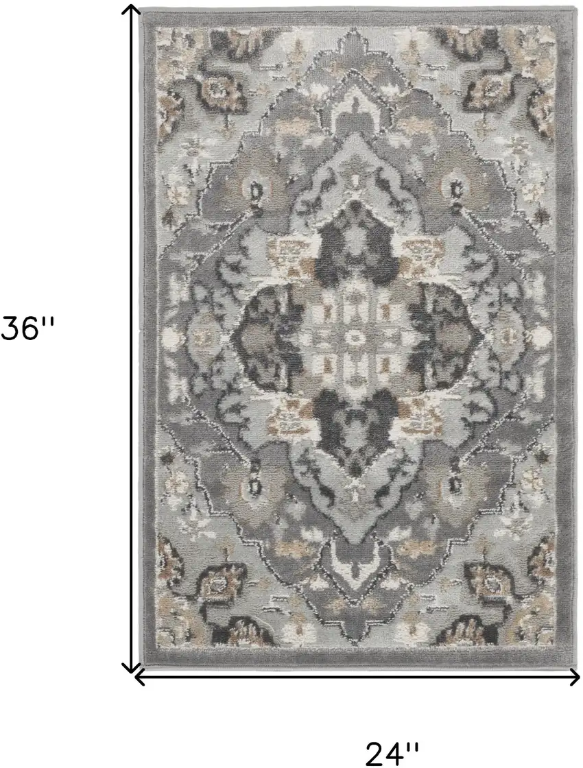 Black and Gray Floral Non Skid Area Rug Photo 3