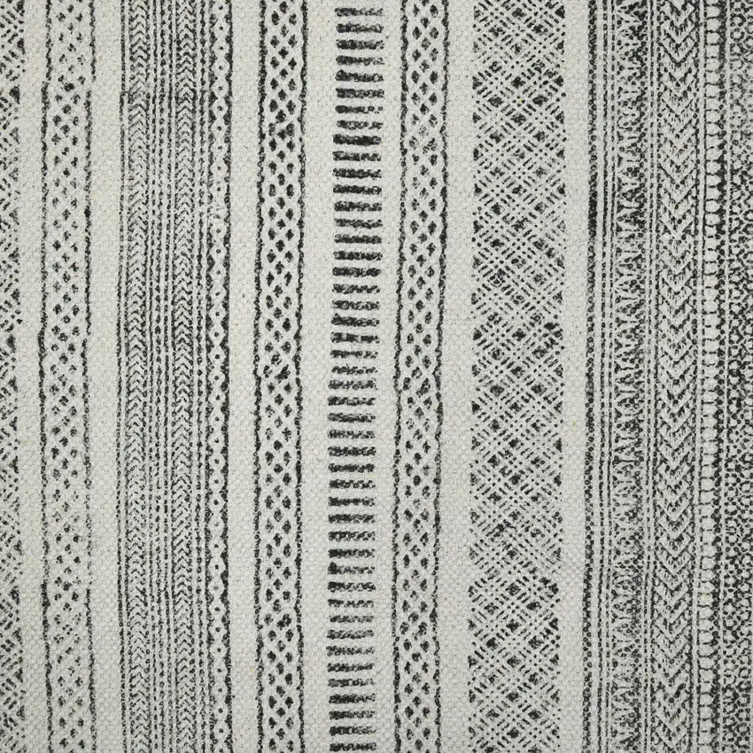 Black and Gray Geometric Flatweave Handmade Distressed Area Rug with Fringe Photo 3