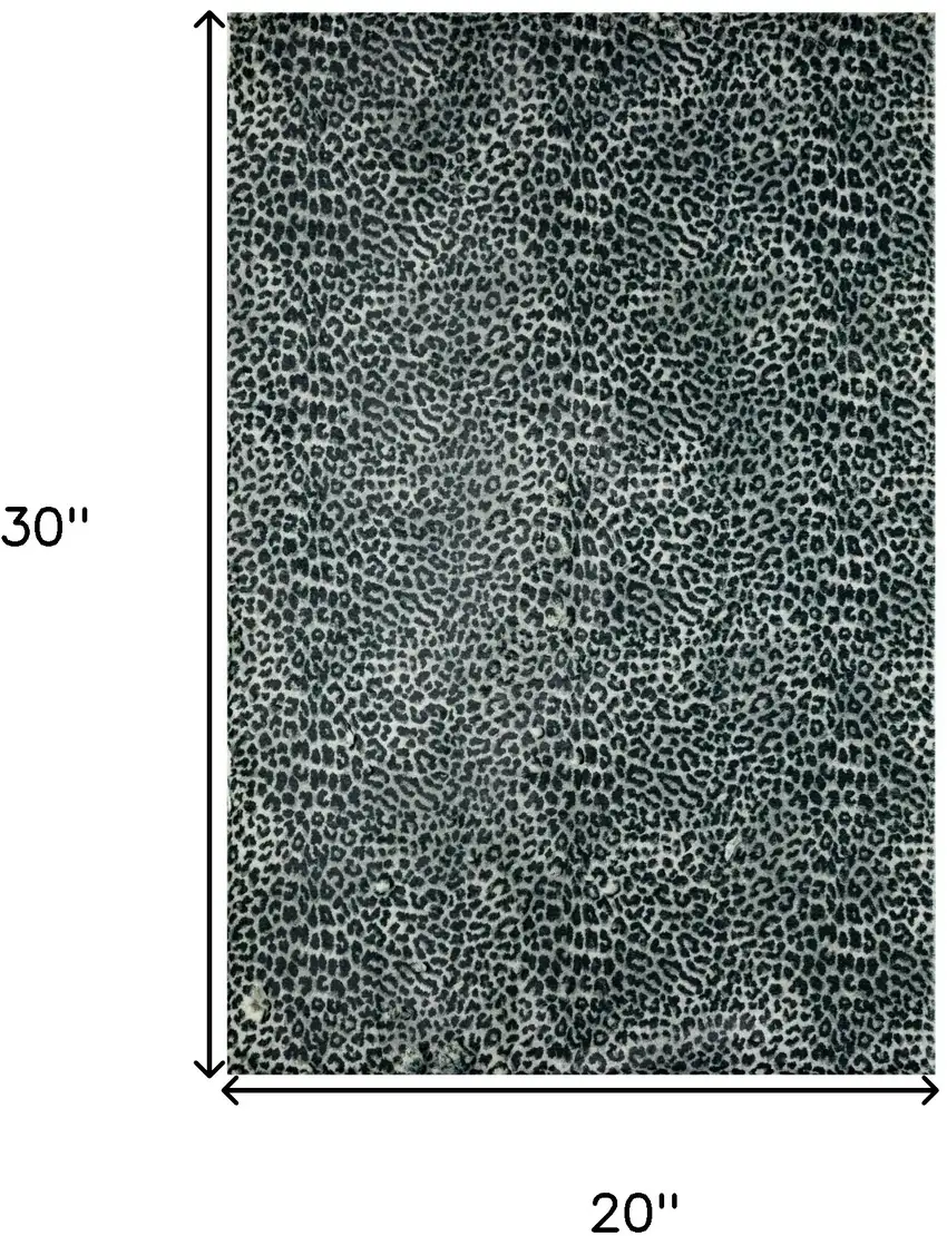 Black and Gray Leopard Print Shag Handmade Non Skid Area Rug Photo 7