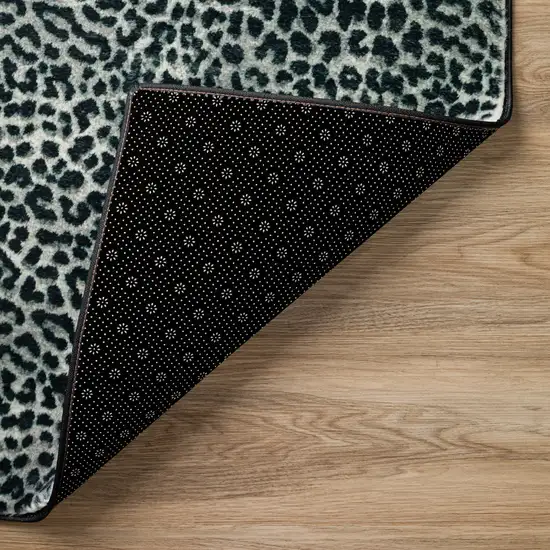 Black and Gray Leopard Print Shag Handmade Non Skid Area Rug Photo 4