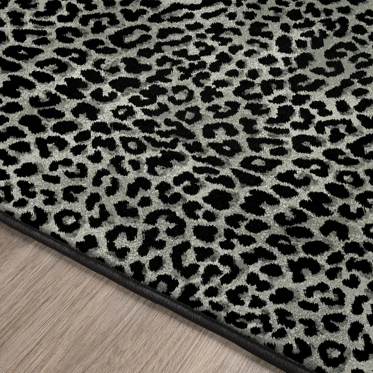 Black and Gray Leopard Print Shag Handmade Non Skid Area Rug Photo 4