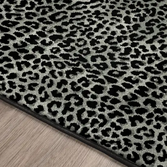 Black and Gray Leopard Print Shag Handmade Non Skid Area Rug Photo 5