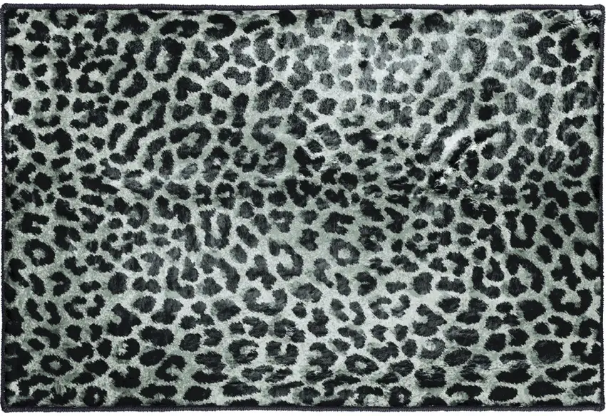 Black and Gray Leopard Print Shag Handmade Non Skid Area Rug Photo 5