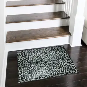 Photo of Black and Gray Leopard Print Shag Handmade Non Skid Area Rug