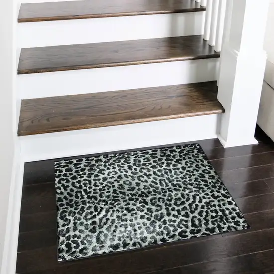 Black and Gray Leopard Print Shag Handmade Non Skid Area Rug Photo 1