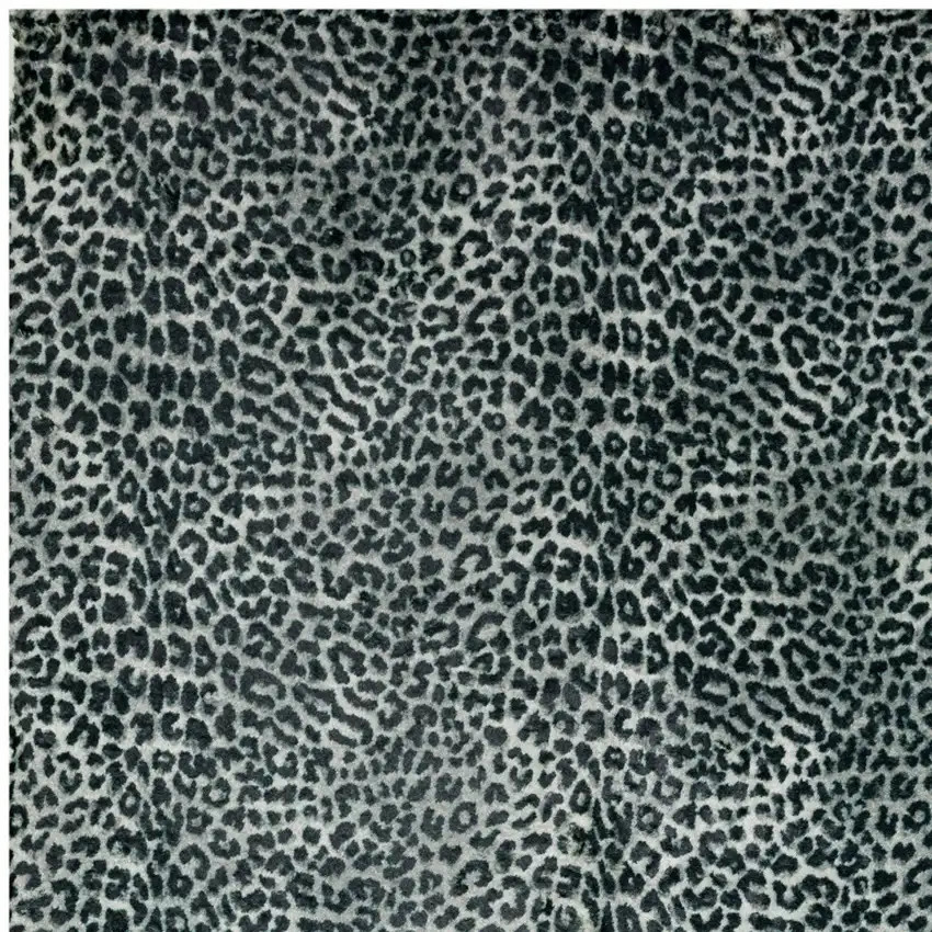 Black and Gray Leopard Print Shag Handmade Non Skid Area Rug Photo 3