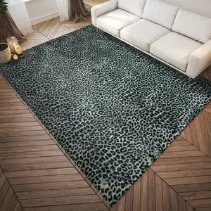 Photo of Black and Gray Leopard Print Shag Handmade Non Skid Area Rug