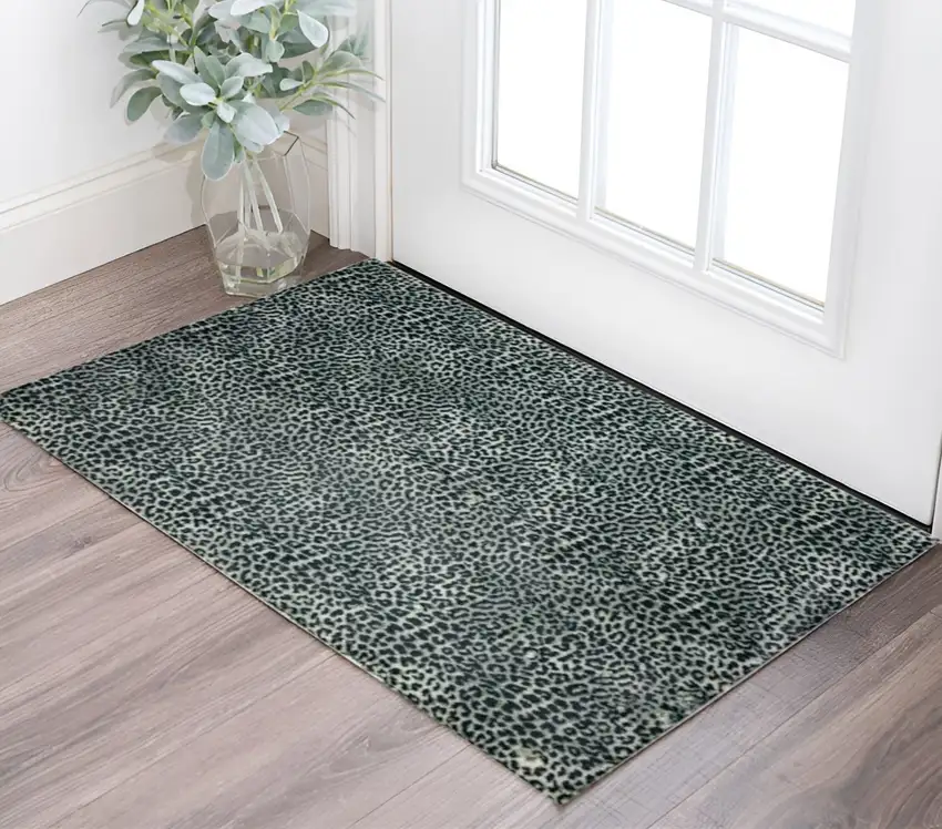 Black and Gray Leopard Print Shag Handmade Non Skid Area Rug Photo 1
