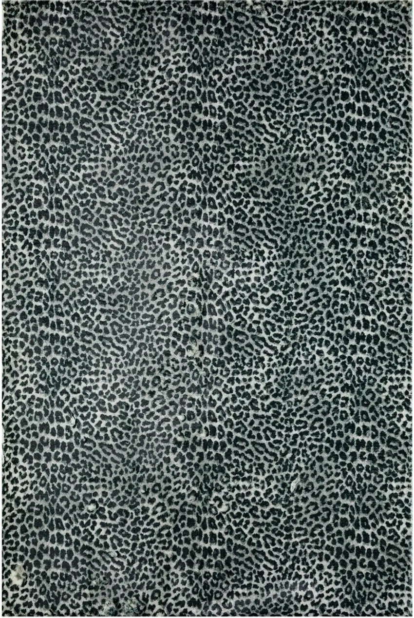 Black and Gray Leopard Print Shag Handmade Non Skid Area Rug Photo 5