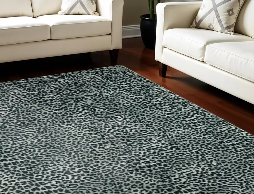 Black and Gray Leopard Print Shag Handmade Non Skid Area Rug Photo 1