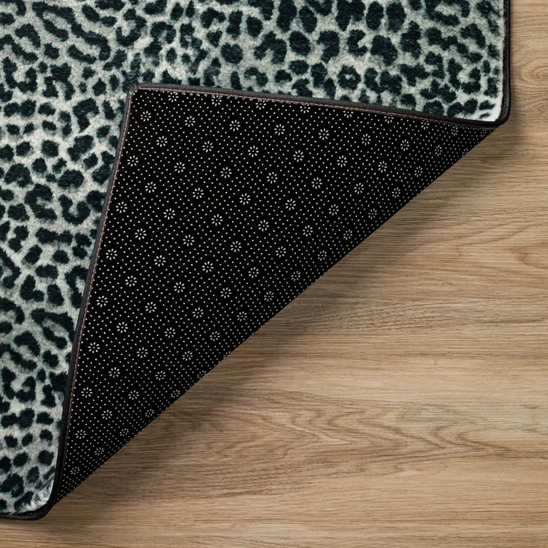 Black and Gray Leopard Print Shag Handmade Non Skid Area Rug Photo 3