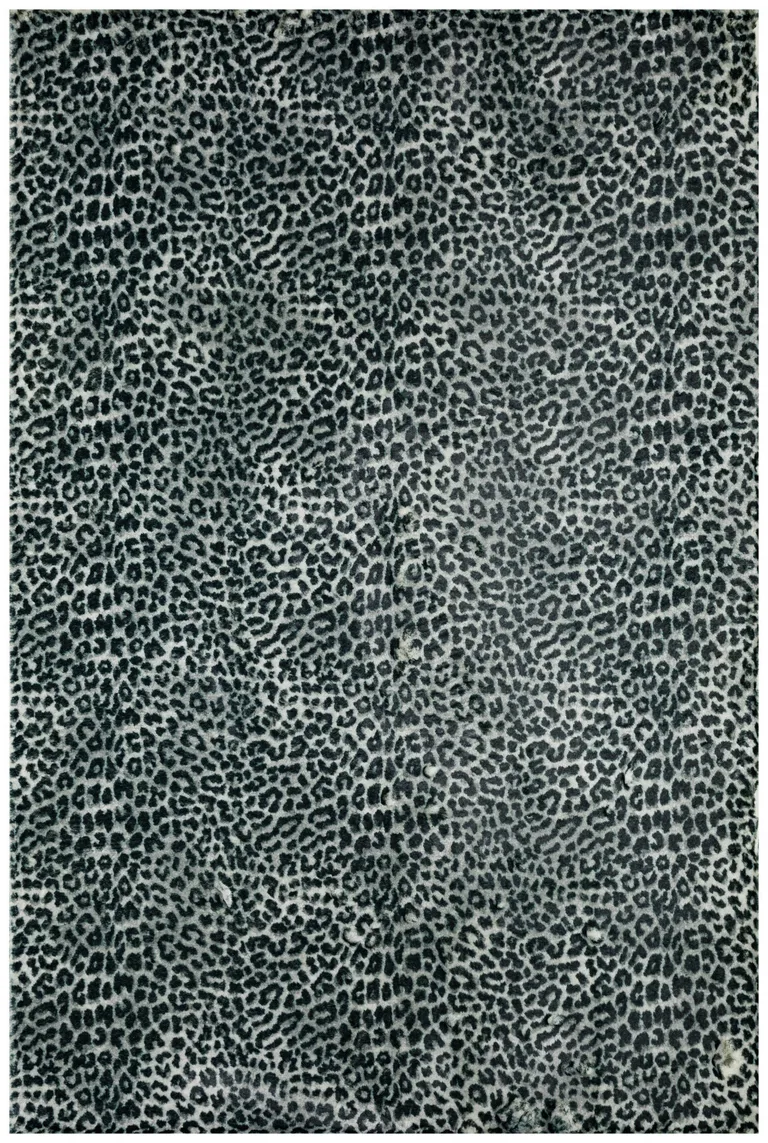 Black and Gray Leopard Print Shag Handmade Non Skid Area Rug Photo 4