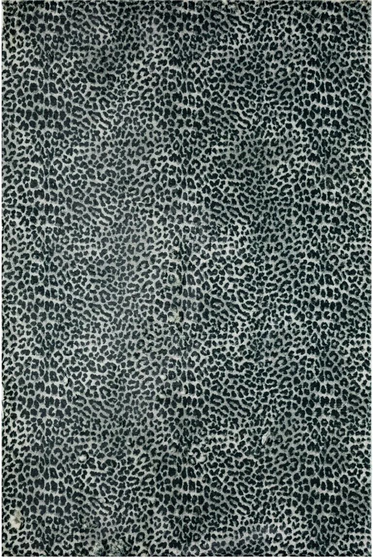 Black and Gray Leopard Print Shag Handmade Non Skid Area Rug Photo 5
