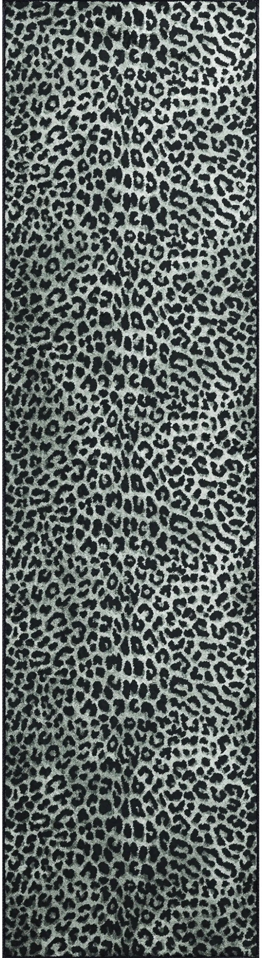 Black and Gray Leopard Print Shag Handmade Non Skid Runner Rug Photo 5