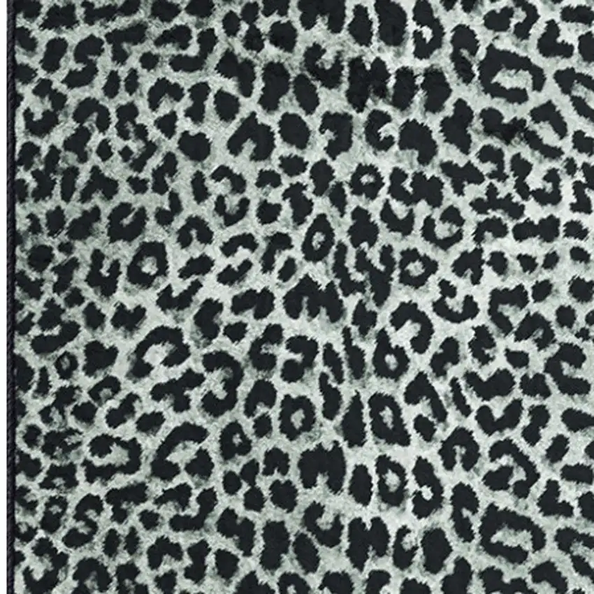 2' X 8' Black and Gray Leopard Print Shag Handmade Non Skid Runner Rug Photo 4