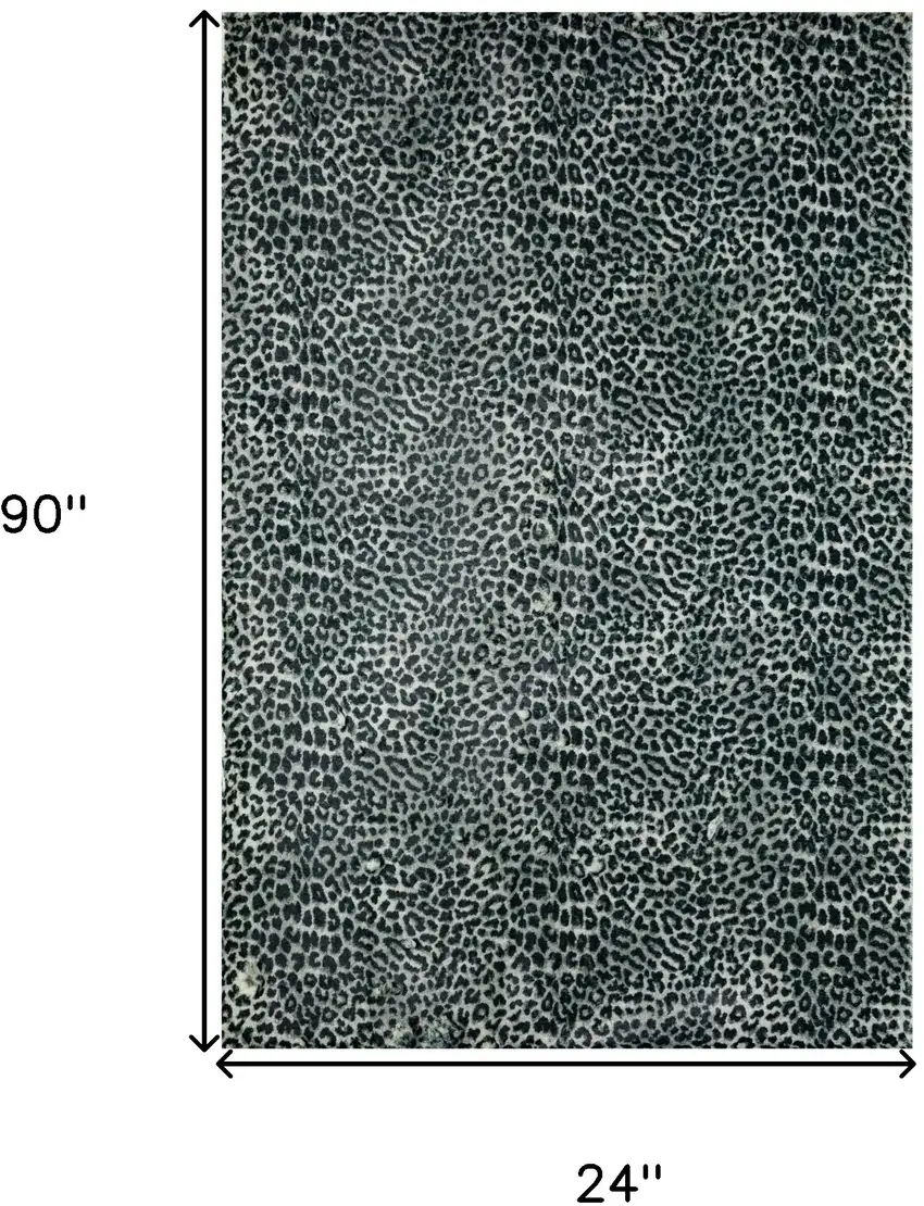 Black and Gray Leopard Print Shag Handmade Non Skid Runner Rug Photo 7