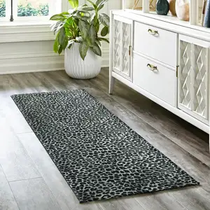 Photo of Black and Gray Leopard Print Shag Handmade Non Skid Runner Rug