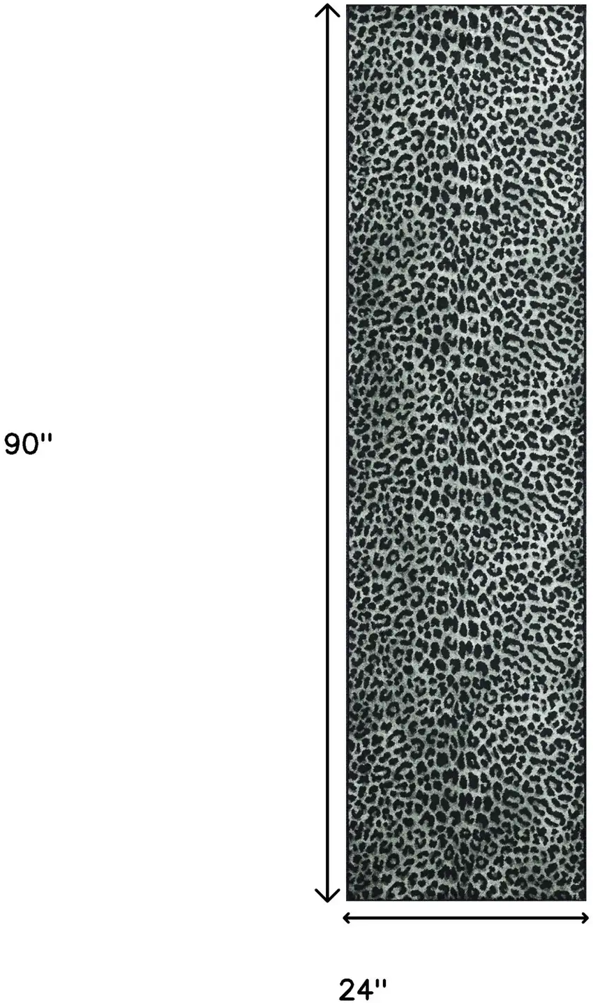 2' X 8' Black and Gray Leopard Print Shag Handmade Non Skid Runner Rug Photo 9
