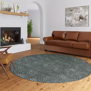 Photo of Black and Gray Leopard Round Shag Handmade Non Skid Area Rug