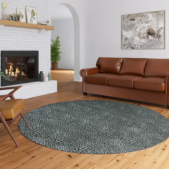 Black and Gray Leopard Round Shag Handmade Non Skid Area Rug Photo 1