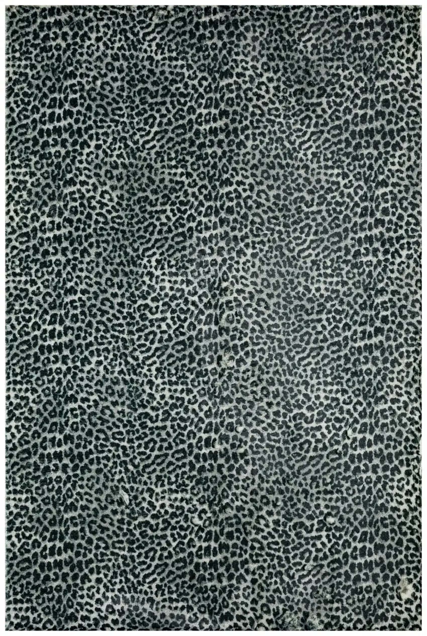 8' X 8' Black and Gray Leopard Round Shag Handmade Non Skid Area Rug Photo 4