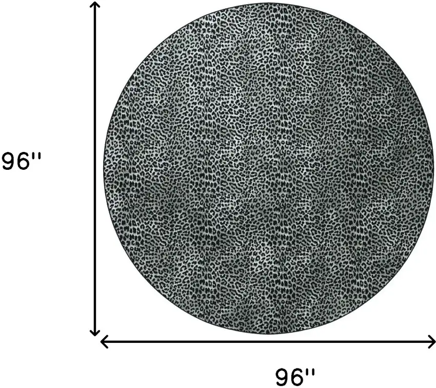 8' X 8' Black and Gray Leopard Round Shag Handmade Non Skid Area Rug Photo 3