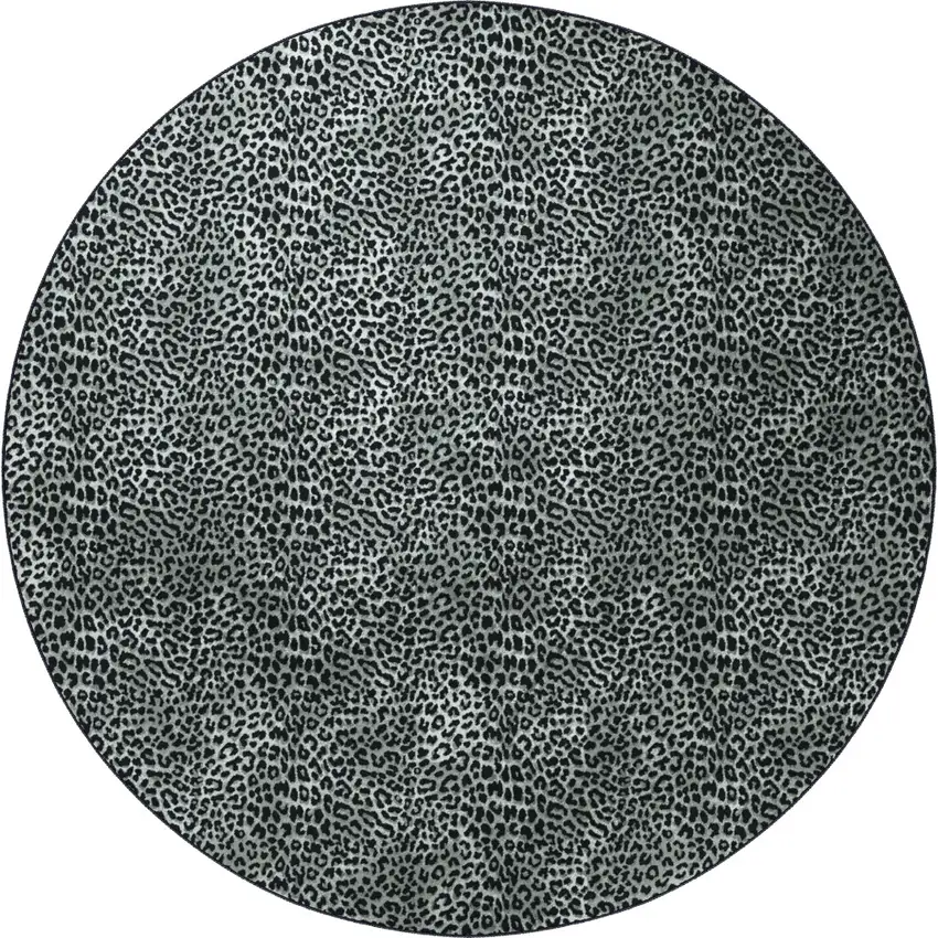 8' X 8' Black and Gray Leopard Round Shag Handmade Non Skid Area Rug Photo 5