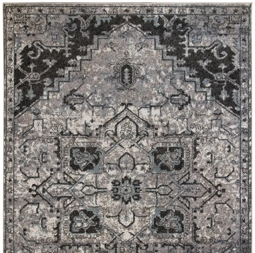 Black and Gray Medallion Power Loom Area Rug Photo 6