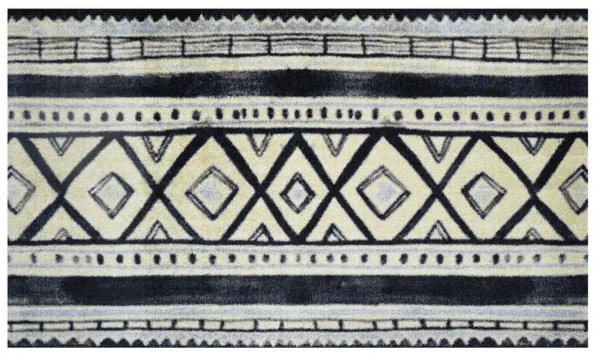 Black and Gray Modern Tribal Washable Floor Mat Photo 1