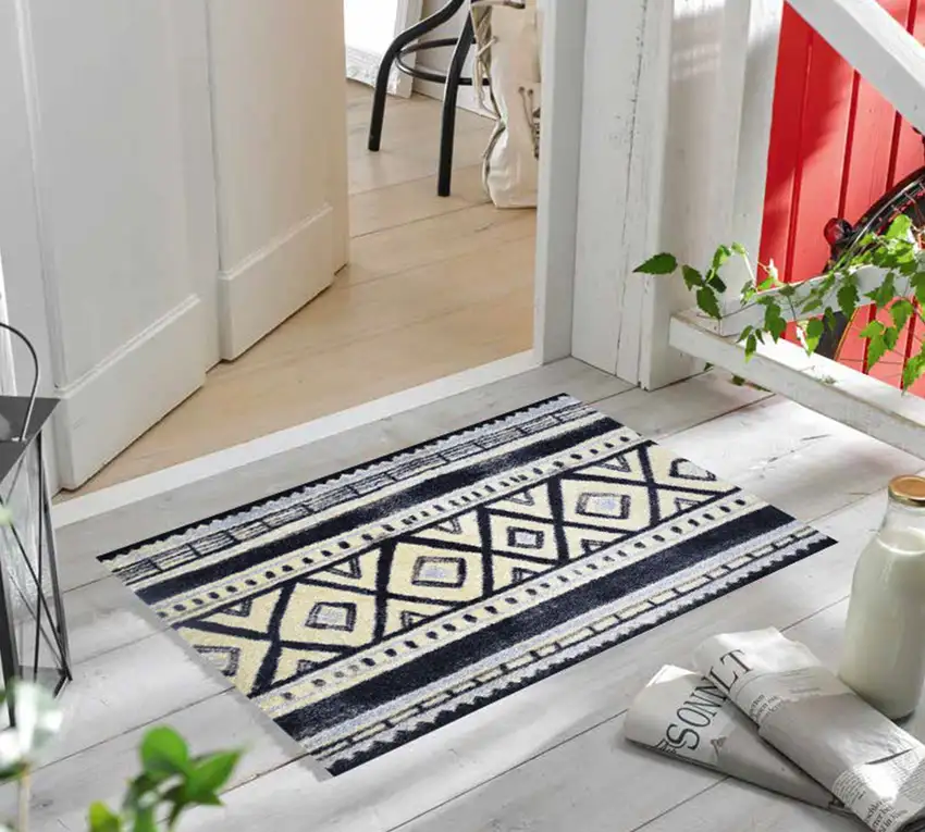 Black and Gray Modern Tribal Washable Floor Mat Photo 4