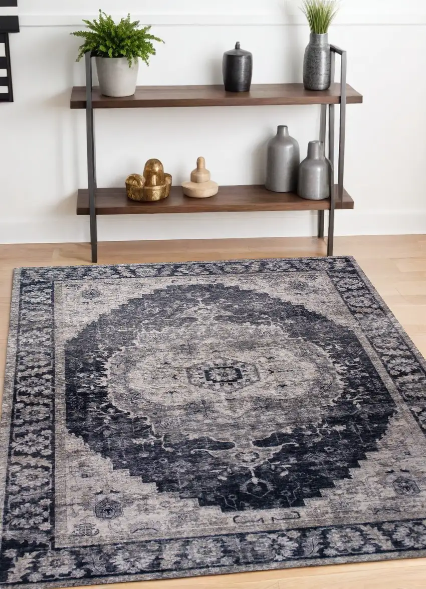 Black and Gray Oriental Area Rug Photo 1
