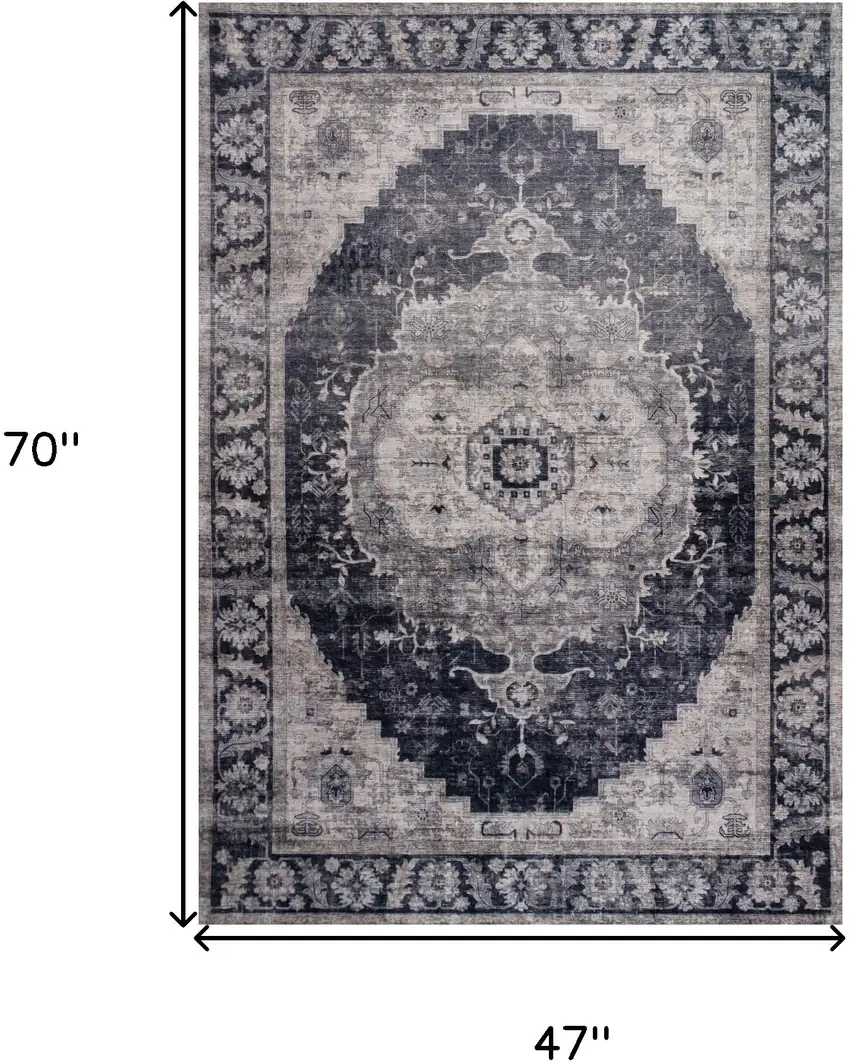 Black and Gray Oriental Area Rug Photo 5