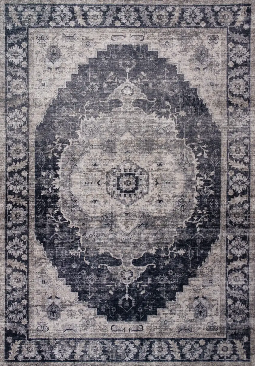 Black and Gray Oriental Area Rug Photo 2