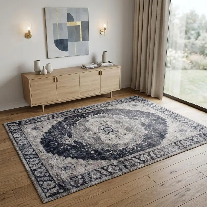 Black and Gray Oriental Area Rug Photo 1