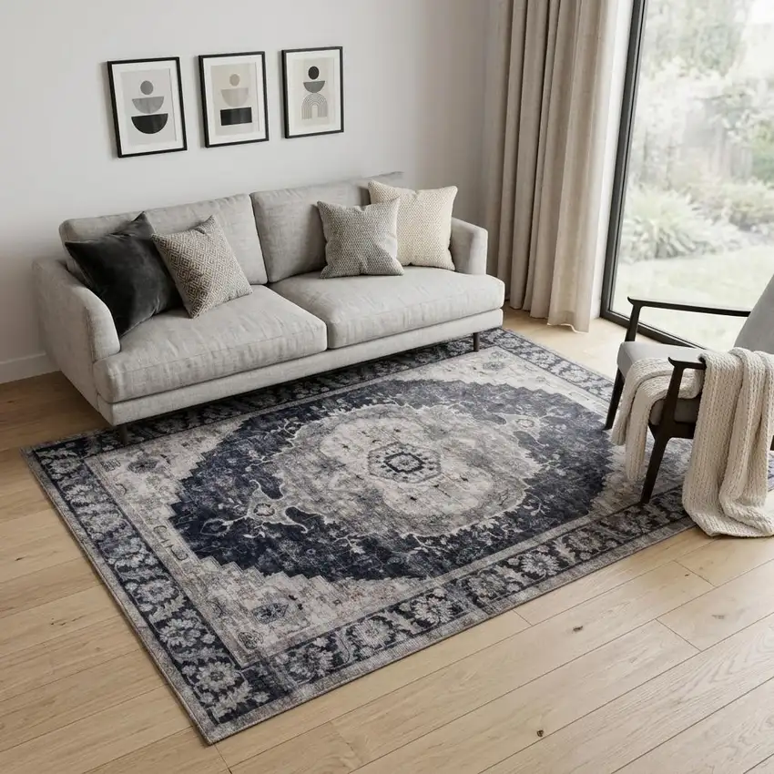 Black and Gray Oriental Area Rug Photo 1